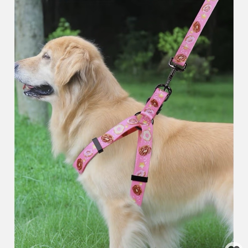 Dog Harness Leash Set Adjustable Heavy Duty No Pull Size L ( 22"31" Pink